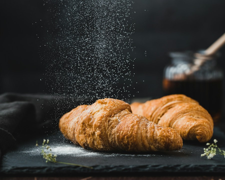 Golden croissants and fresh pastries